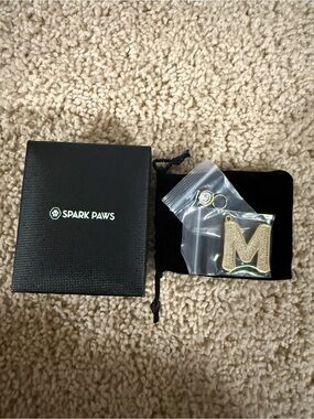 Spark Paws Gold Glitter Letter M Pet ID Tag